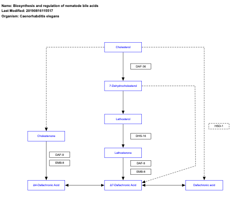 Biosynthesis and regulation of nematode bile acids